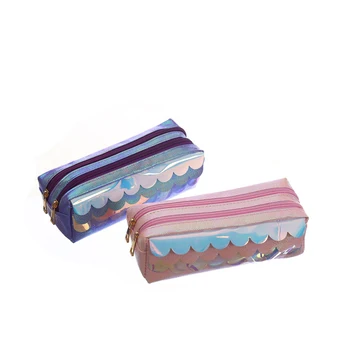 

1 Pcs Novelty Glitter Laser Scale Tassel PU Pencil Case Double Zipper Large Capacity Pencil Bags Cosmetic Bag Stationery Gifts