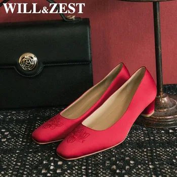 

Will&Zest Women Shoes Heels Pump Woman Bridal Female Medium Heel Wedding Shoes Spring Summer New 2020 Slip-Ons Casual Sneakers
