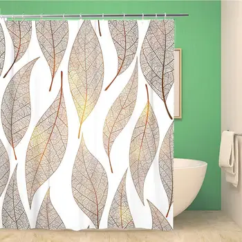 

Bathroom Shower Curtain Abstract Seamless Pattern with Gold Leaf Autumn Leaves Background Vector Polyester Fabric 60x72 inches