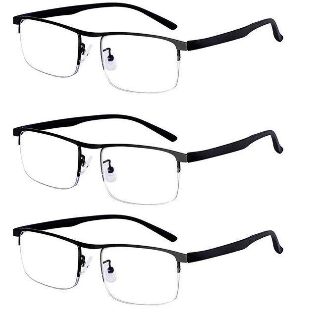 Hot Sale Progressive Reading Glasses Multifocal Anti Blue Ray Glass Glasses Half Frame Metal Alloy Men Women 1.5 1.0 2.5 Black 3pc Black