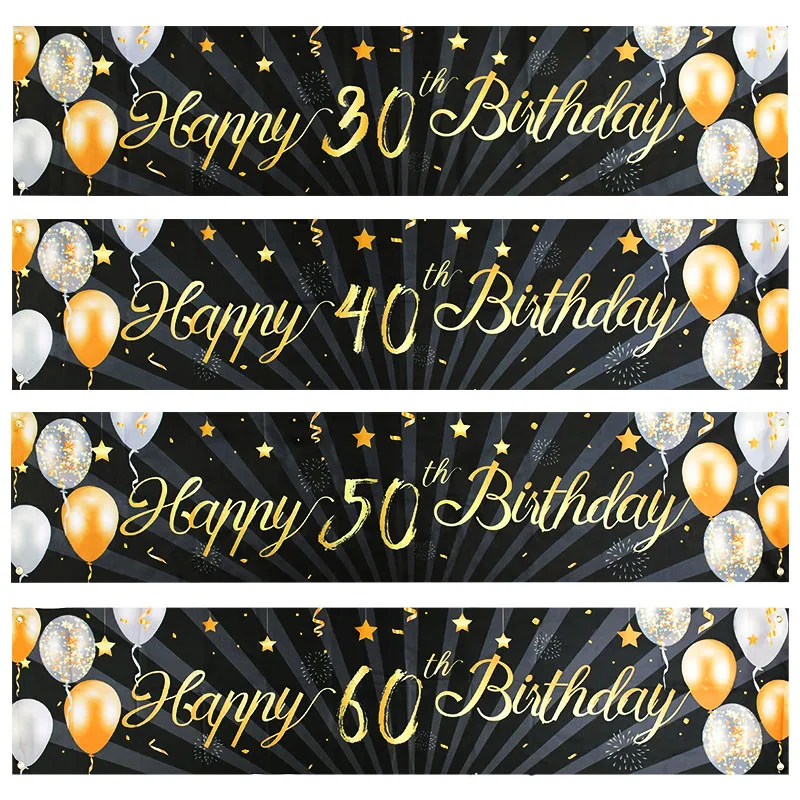 Happy Birthday Banner Gold And Black Black & Gold Happy Birthday Party Flag Bunting Banner 18Th 21St 30Th 40Th  50Th Home, Furniture & Diy Yo7453803
