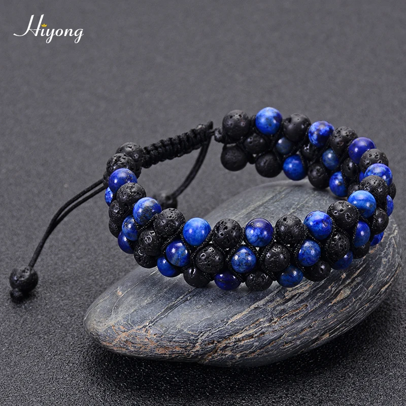 Целебный энергетический Lapis lazuli покрытие из вулканического камня браслет из каменных бус Натуральный камень бисер браслет эфирное масло плетеная веревка Браслеты Для мужчин - Окраска металла: Lapis Lazuli