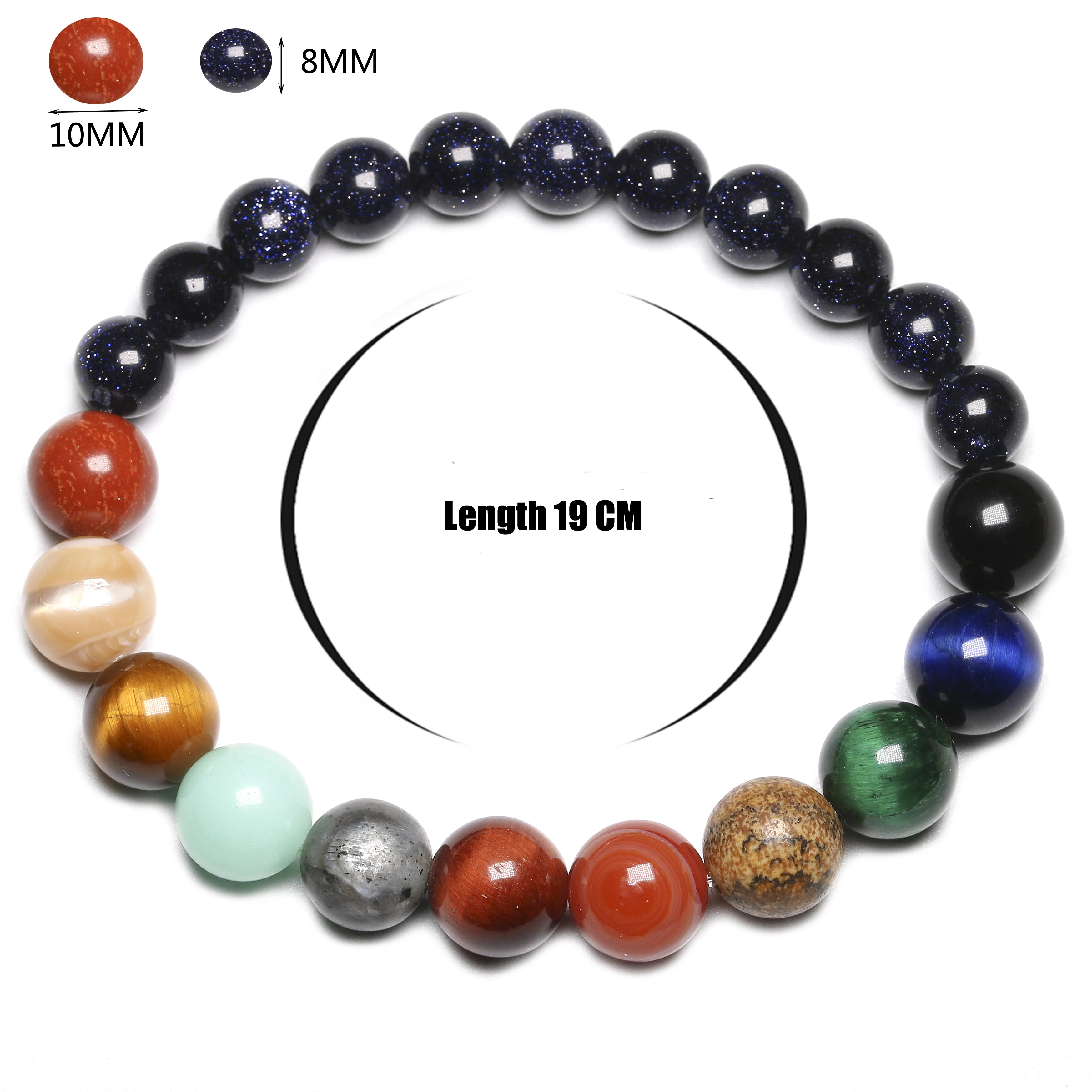 Women Bracelets Natural Stone Beaded Chakra Yoga Bracelet Universe Solar System Planets Charm