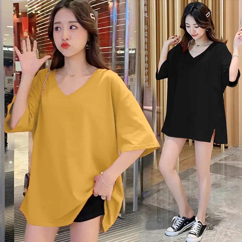 

Shanghai New Europe Sang 2020 Summer Korean-style Solid Color V-neck Short Sleeve T-shirt