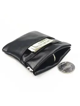 

Elastic Metal Solid PU Leather Coin Purse Small Mini Short Wallet Bags Change