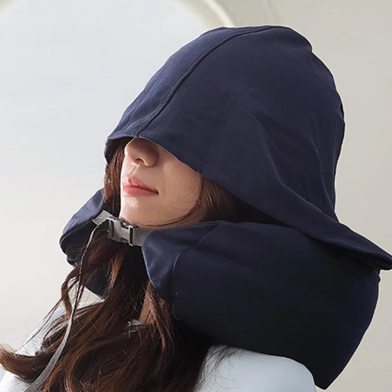 Navy Blue U-образная подушка для шеи, серая подушка для тела из хлопка с ворсом, подушка с капюшоном, текстильная подушка для домашнего самолета, подушка для автомобильных путешествий подушка аксессуары - Цвет: Navy Blue