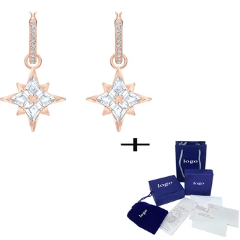 

SWA New SYMBOLIC STAR Pierced Earrings Elegant Rose Gold Crystal Star Female Fashion Romantic Gift Unique Retro