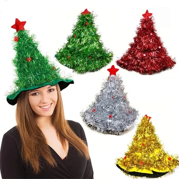 

4 Pcs Christmas Tree Hat on Headband Christmas Xmas Party Santa Fancy Dress Costume Hat Holiday Decorations Headgear