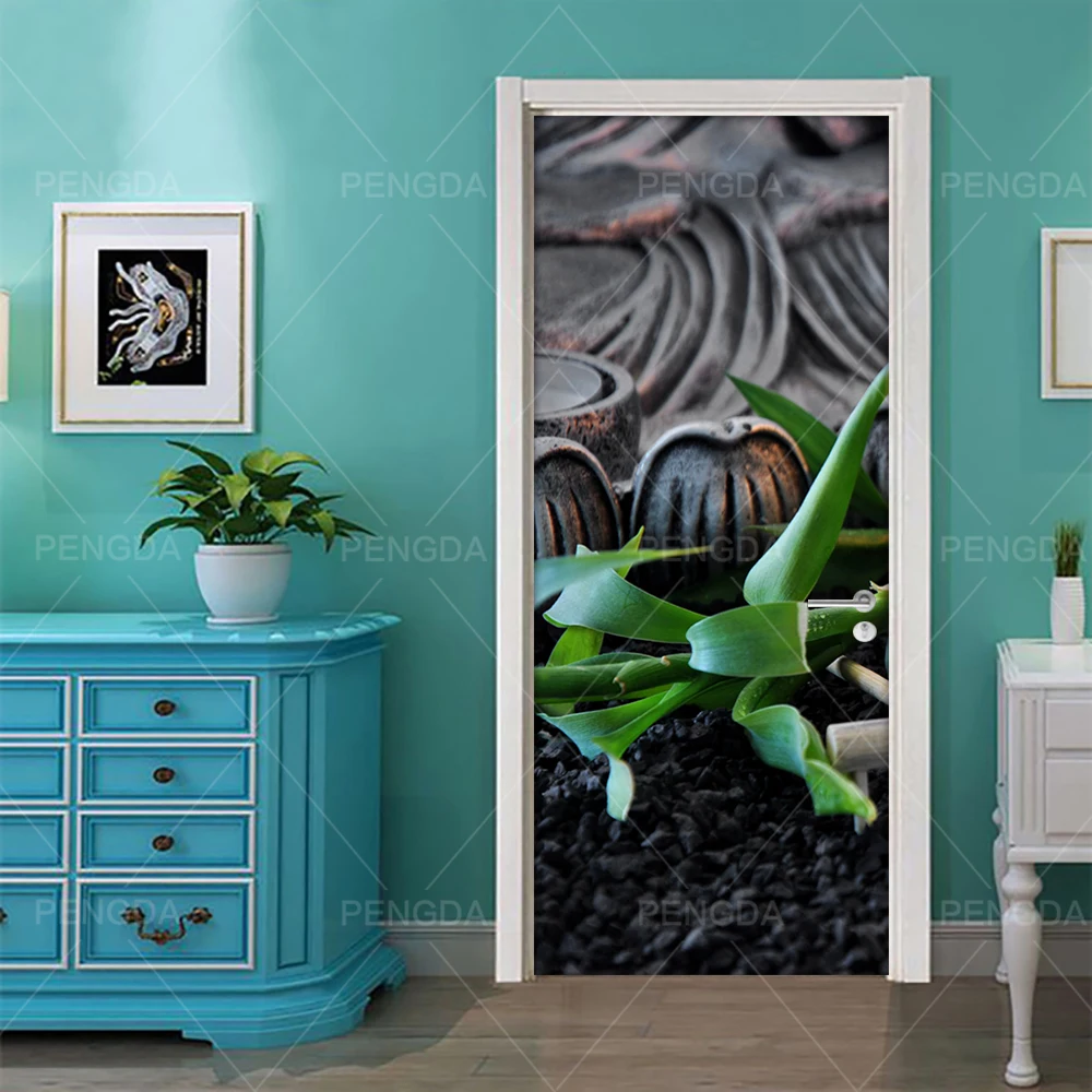 Самоклеющиеся Diy художественная наклейка домашняя дверь камень цветок Бамбук 3D декорация ПВХ обои печать картина для гостиной - Цвет: Door YXCV2696-21
