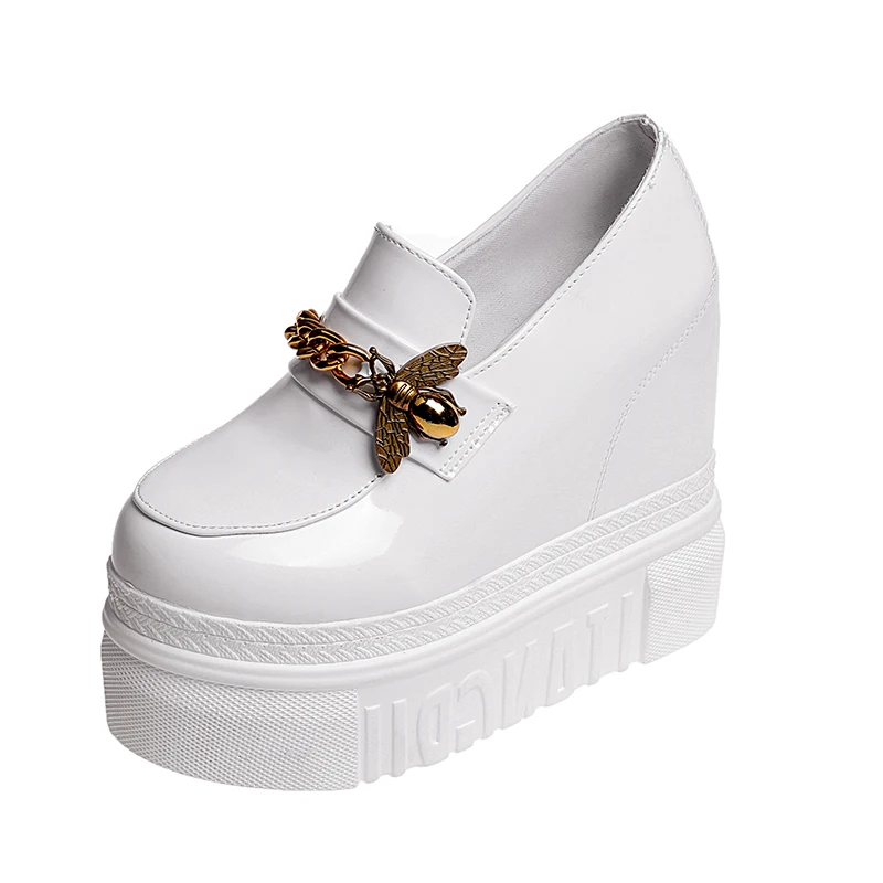 

YeddaMavis Shoes 12CM Platform Sneakers White Women Shoes Women Sneakers New PU Muffin Bottom Shoes Womens Shoes Woman Trainers