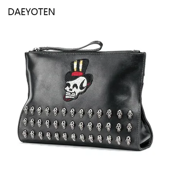 

DAEYOTEN Sheepskin Clutch Bag Design Rivet Ghost Head Shoulder Bag Women Genuine Leather Handbag Men Luxury Hand Bags ZM0415