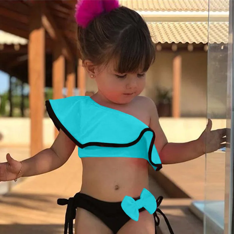 Купальный костюм из двух предметов для маленьких девочек летняя детская одежда для купания, спортивное бикини, купальный костюм для пляжа - Цвет: blue
