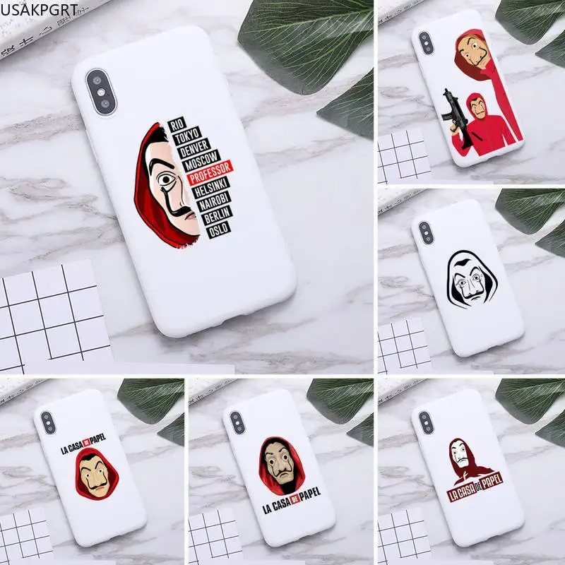 

Spain TV La Casa de papel Phone Case for iPhone 11 Pro Max X XR XS 8 7 6s Plus Candy white Silicone Cases