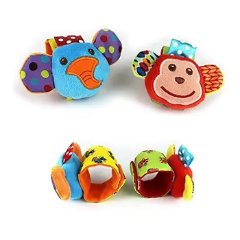 

2 Pairs Baby Wrist Rattles Soft Baby Infant Educational Playthings Animal Wrist Rattles for Kids Party School Home