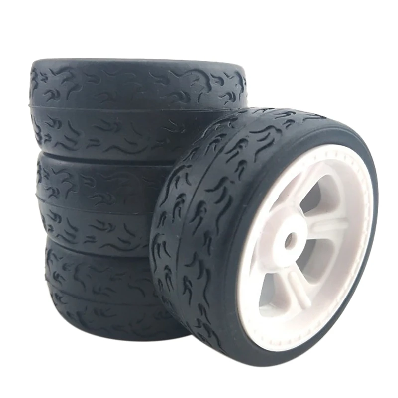 4PCS 12mm Hex 66mm RC Car Rubber Tires Wheel Rim for 1/10 Model Flat