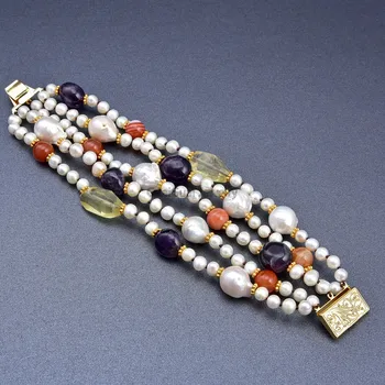 

GG Jewelry 8'' 5 Rows Keshi Pearl Amethyst Citrine Agate Bracelet