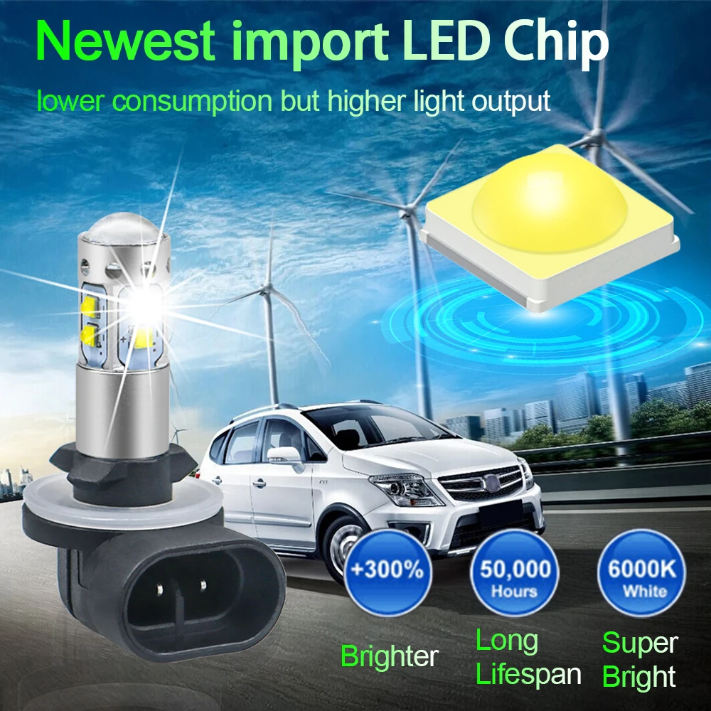 2pcs Headlight Bulb H1 H3 H27/880/881Canbus NO Error LED Chip Auto Car Fog Driving Day Lights Lamp DC12V White