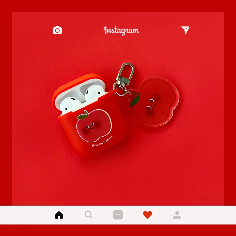 Красный Чехол для наушников с мультяшным кроликом для Airpods 2, силиконовый беспроводной Bluetooth чехол для наушников с милыми фруктами, защитный чехол для ключей - Цвет: Красный