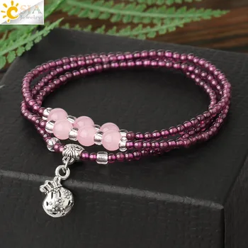 

CSJA Multilayer Natural Stone Bracelet Protection 3mm Garnet Lucky Bag Charm Bracelets Grenat for Women Girl Amulet Jewelry G558