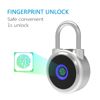 

Smart Fingerprint Padlock IP65 Waterproof 20 Groups Fingerprints Rechargeable for Lockers Bags Bicycle