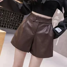 Primavera e no outono das mulheres do plutônio de couro cintura alta shorts solto europeu carga macacão casual all match botas externas calças