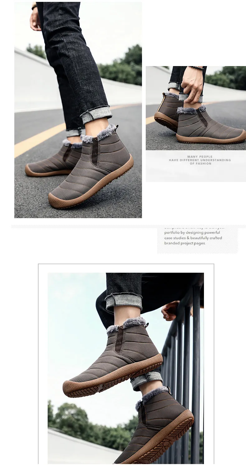 Модные зимние ботинки мужские меховые теплые кожаные мужские ботинки плюшевые водонепроницаемые Уличная обувь для мужчин большие размеры 36-48