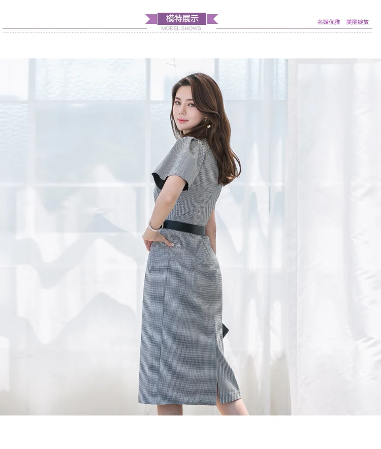 Eleagnt Slim Waist Women plaid Dress O-neck Female Office Ladies Mid-length Vintage Vestidos dresses