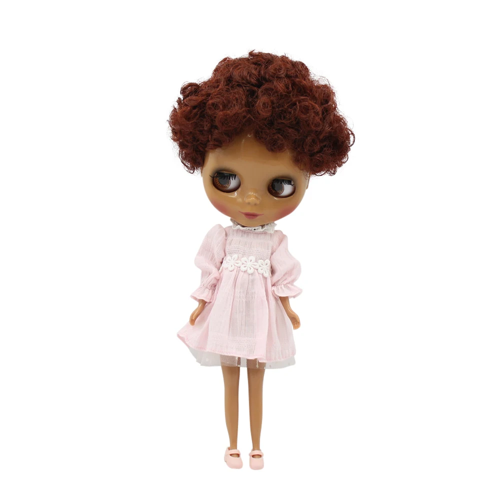 Фабрика Blyth кукла BL036 Обнаженная с красными короткими кудрявыми волосами черная кожа нормальное тело цвета для глаз Подходит для DIY подарок