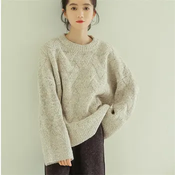 

Hzirip Warm Loose Thick Lazy Style Solid All-Match Casual 2019 Chic Sweet Pullovers Women Soft Knitted Fashion Autumn Sweaters