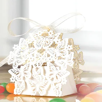 

100Pcs Laser Cut Hollow Butterfly Wedding Candy Box Paper Gift Bags Baby Shower Birthday Party Christmas Decoration Wholesale
