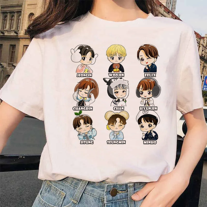 Kpop Stray Kids/Женская Футболка K Pop StrayKids, футболка в стиле хип-хоп, Корейская кавайная футболка в стиле Харадзюку, футболки в стиле хип-хоп для женщин