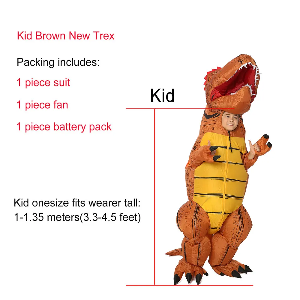 JYZCOS взрослый T REX надувной костюм динозавра Хэллоуин партии Косплей Костюм для женщин мужчин детей Карнавальный костюм - Цвет: Kid New Brown