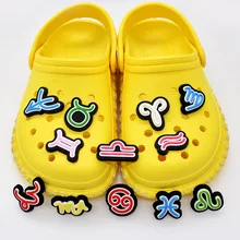 

1pc 12 Constellation Symbols Shoe Charms Buckle Decoration Accessorie PVC For Clogs Garden Shoe Wristband X-mas Gifts Croc jibz