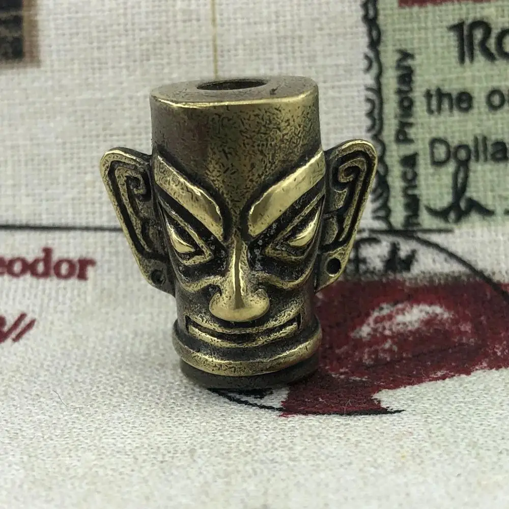 1 шт. Ретро латунь медь Sanxingdui бронзовая маска статуя EDC бусы на веревочке нож