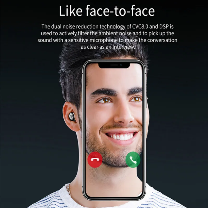 TWS Bluetooth Earphones Streo Wireless Earbuds with LED Power Display Case 3D Stereo Sound IPX5 Waterproof Whit Charging Box