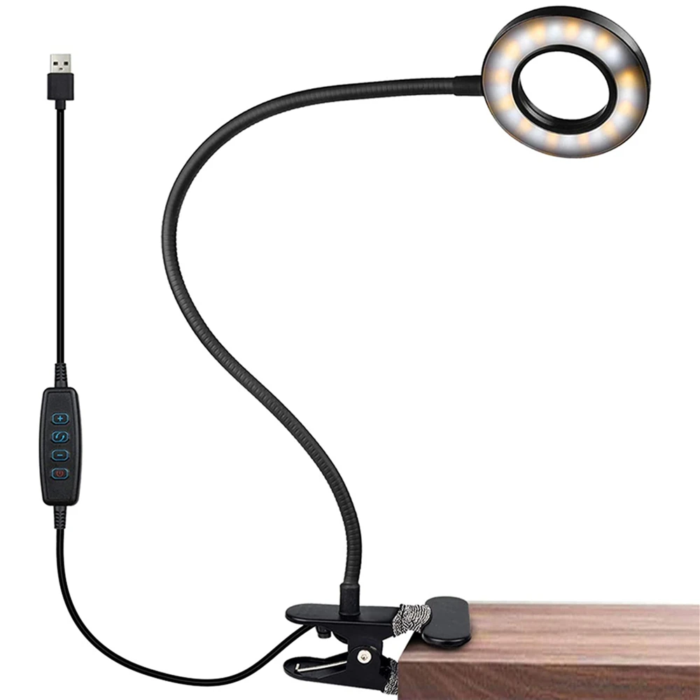 

Topoch Clip on USB Desk Lamp Eye Care LED Book Reading Light with 3 Color Modes 10 Brightness Dimmer 360 Â° Flexible Gooseneck