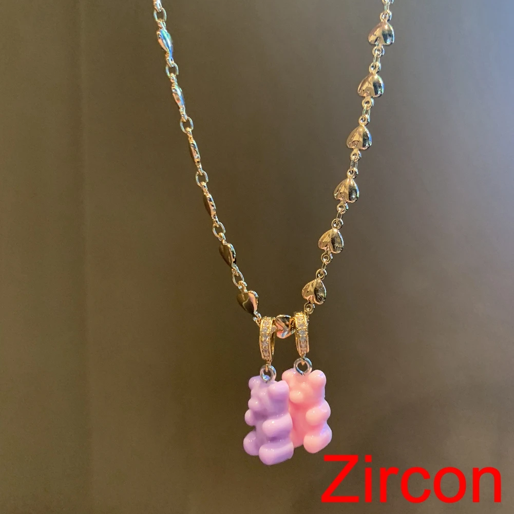 2021 Candy Color Gummy Bear Resin Pendant Necklace for Women Simple Golden Metal Chain Necklace Female Fashion Jewelry Gifts 