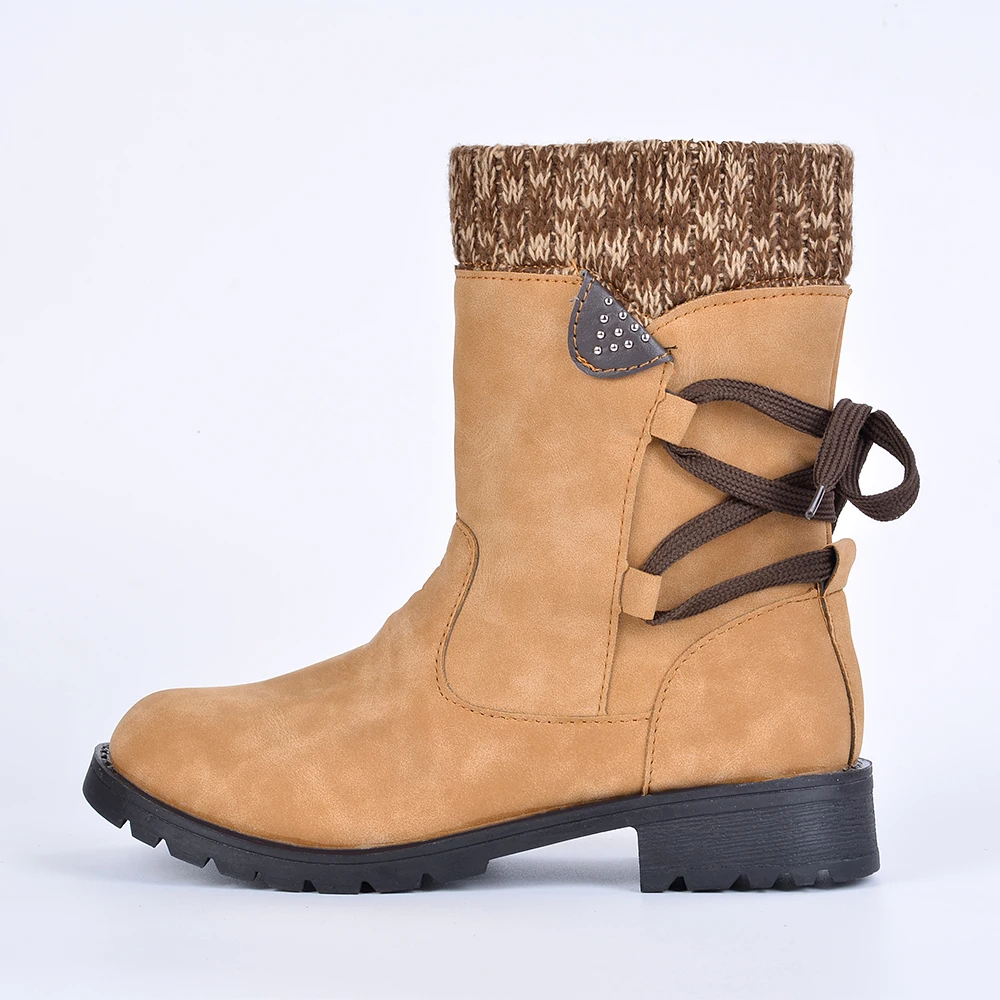 Puimentiua Winter Shoes Women Boots Basic Mid-Calf Boots Round Toe Zip Platform Decor Female Shoes Warm Lace Up Boots Shoes