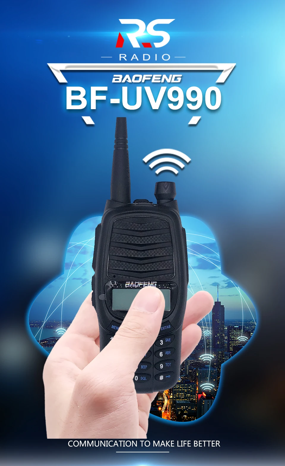 Baofeng BF-UV990, 8 Вт, высокомощная рация, 10 км, обновленная VHF УВЧ, ВЧ-трансивер, мощная двухсторонняя радиостанция