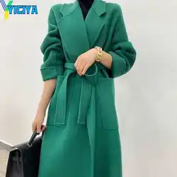 Yiciya elegante sólido longo casaco de lã feminino batwing y2k manga longa solta queda ombro bolso jaqueta com bainha dividida cashmere casacos