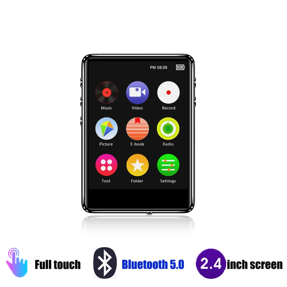 MP3 плеер Bluetooth 5,0 музыкальный плеер полный сенсорный экран 2,4 дюймов HiFi плеер без потерь с динамиком fm-радио электронная книга