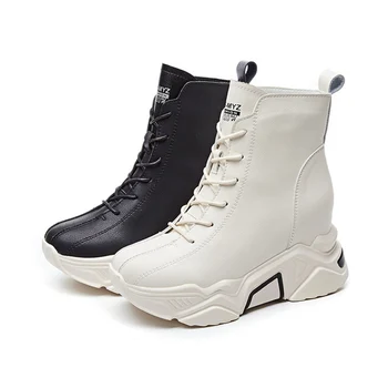 

Women's Chunky Boots 2019 Spring Autumn Genuine Leather Ladies Ankle Boots High Heels Wedges Woman Ankle Boot Autumn Shoes Boot