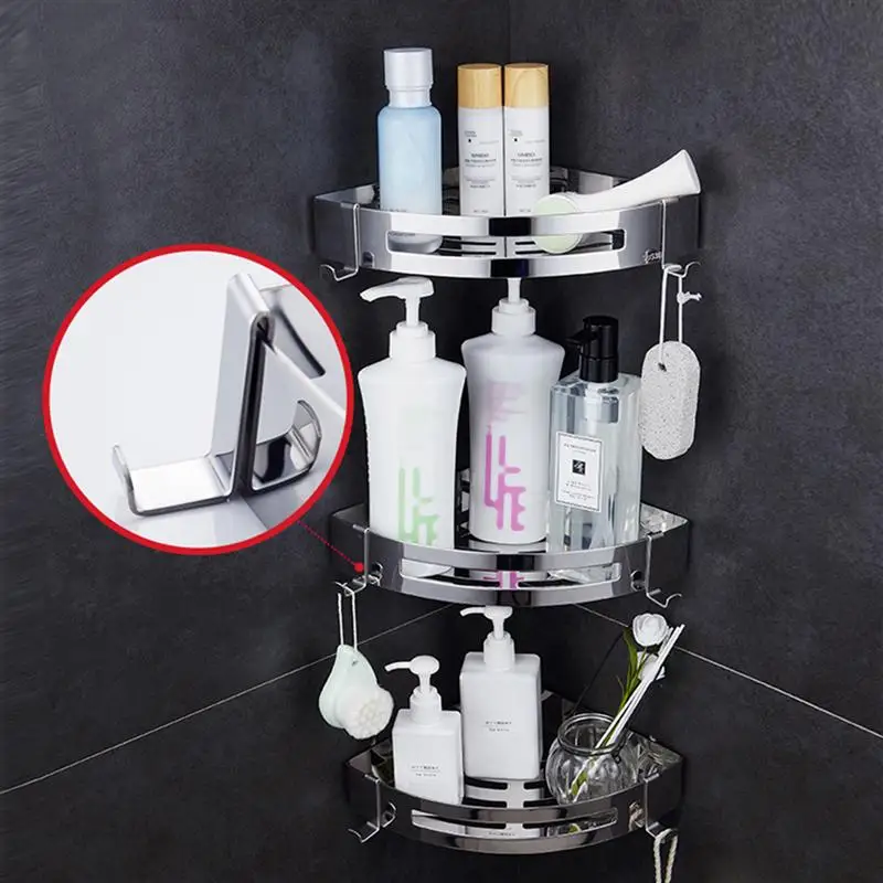 1pcs Corner Storage Rack 304 Stainless Steel Storage Rack No Drilling Storage Holder Corner Organizer For Bathroom Kitchen