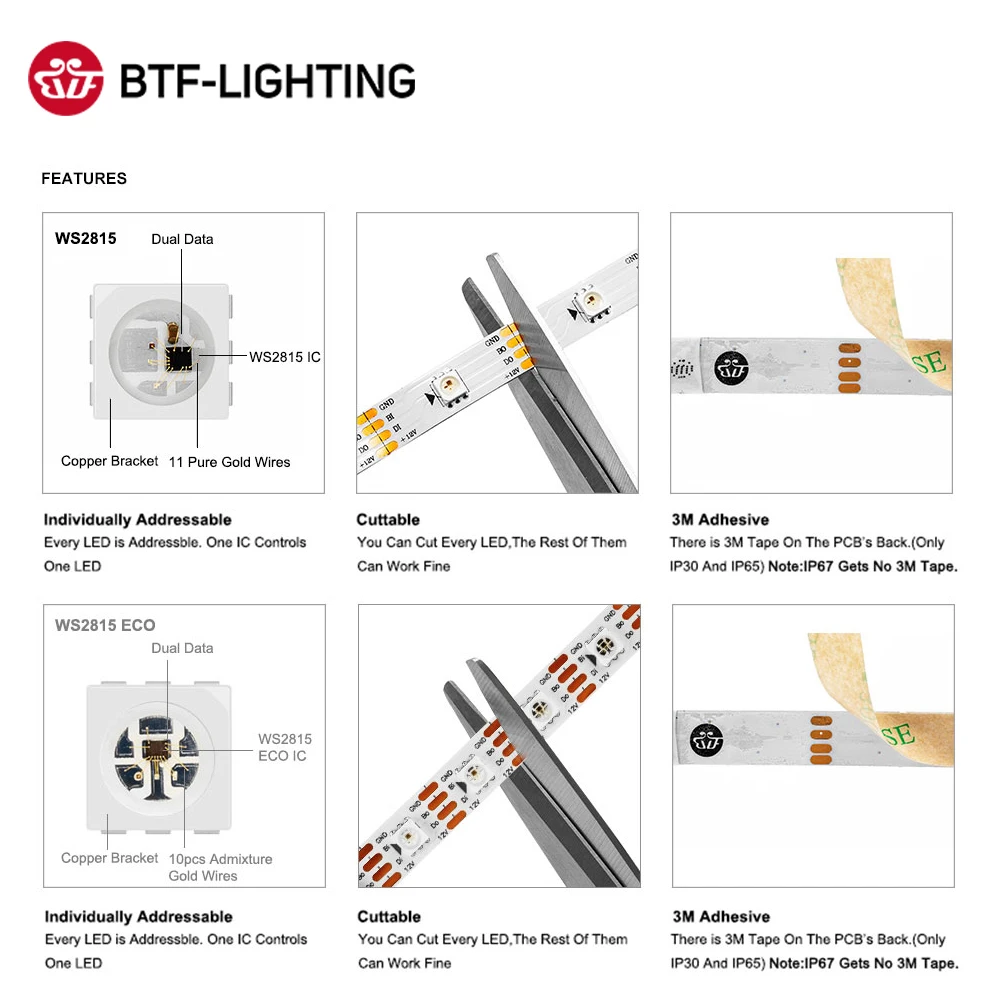 WS2815 DC12V WS2812B WS2813 LED Strip Light RGB Individually Addressable LED Lights Dual Signal 1m 5m 30 60 144 LEDs IP30 65 67 WS2815 DC12V WS2812B WS2813 LED Strip Light RGB Individually Addressable LED Lights Dual Signal 1m 5m 30 60 144 LEDs IP30 65 67