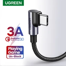 UGREEN-Cable USB de ángulo recto para móvil, Cable de carga rápida tipo C 3A para Samsung S10, S9, S8 Plus, Note9, 3,0