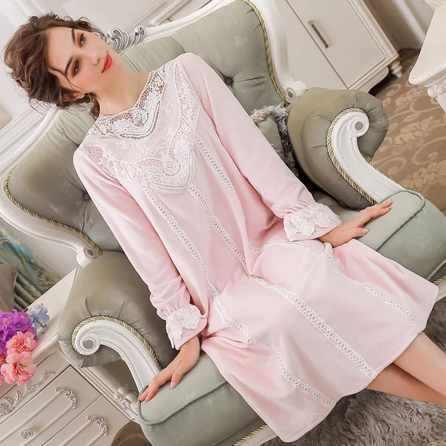 X116 Peignoir Femme Modis Vestaglia Sposa Pijamas Pyjama Femme Водонепроницаемая бархатная ночная рубашка теплый корт принцесса французская Пижама для женщин - Цвет: Розовый