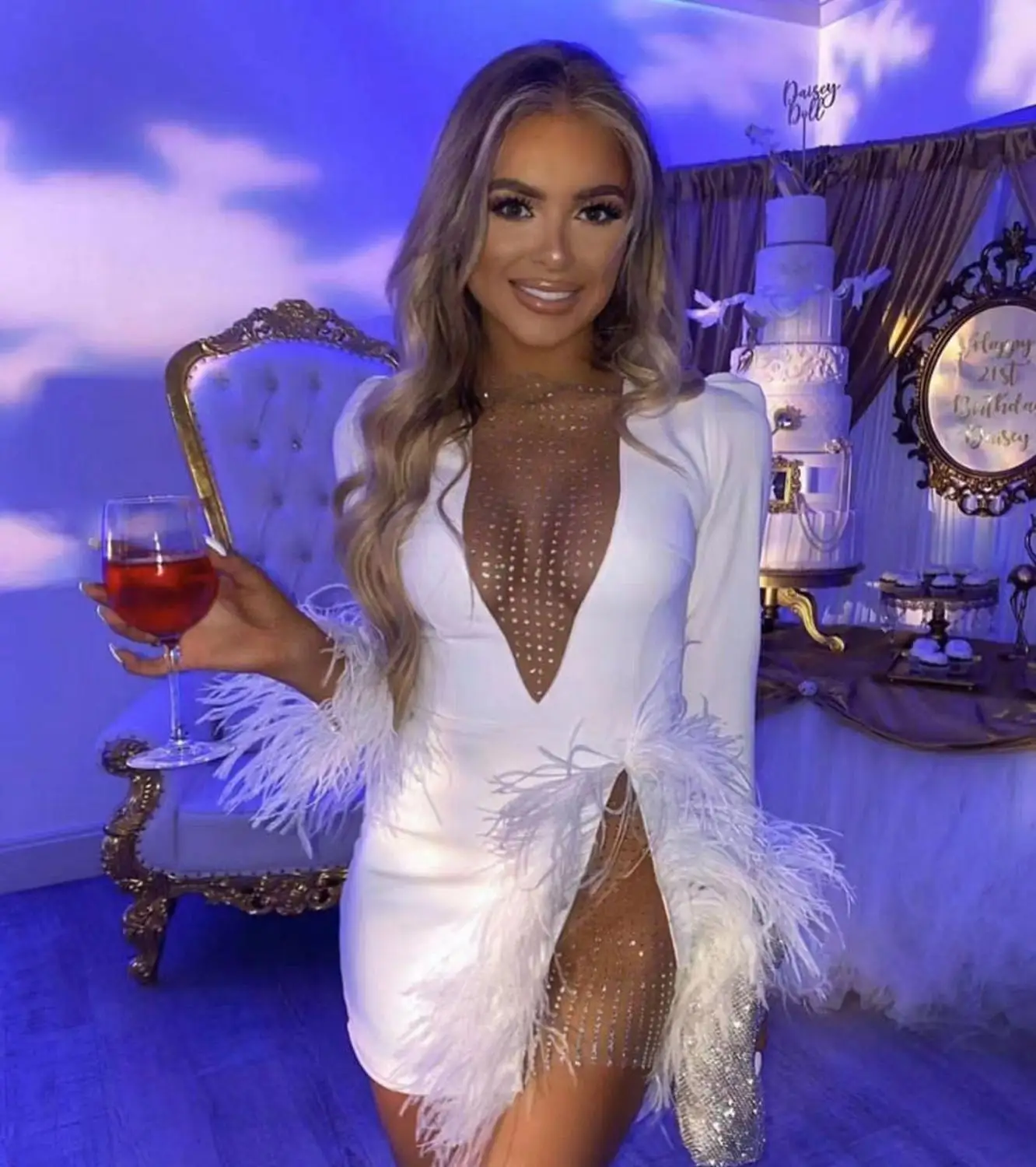 Женское Сетчатое платье из вискозы белое вечернее с длинным рукавом | Женская