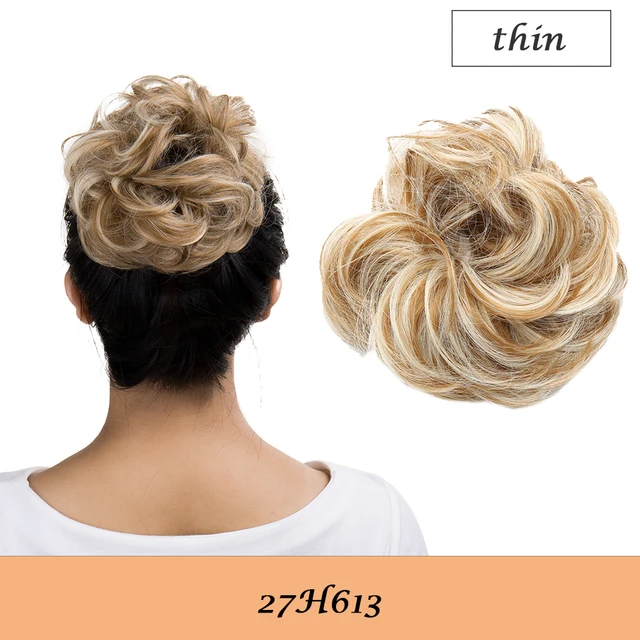HAIRRO 80g Straight Donut Chignon Hairpieces Synthetic Ombre Elastic Updo Chignon Fluffy Messy Scrunchies Hair Bun For Women 27H613-28g