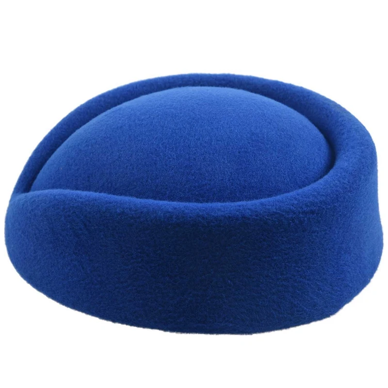 Элегантный шерстяной войлок Pillbox стюардесса Air Hostesses берет шляпа БАЗА партии(синий