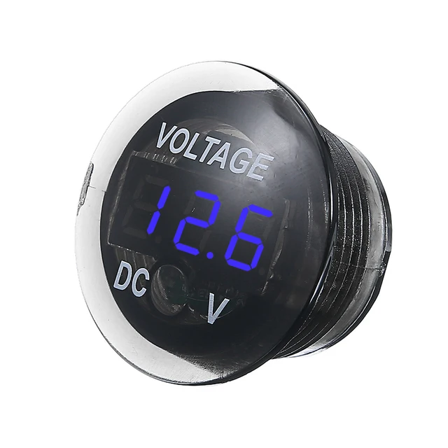 12V-24V Car Motorcycle Universal Waterproof Mini LED Digital Display Voltmeter Red/Green/Blue Light Digital Display BLUE